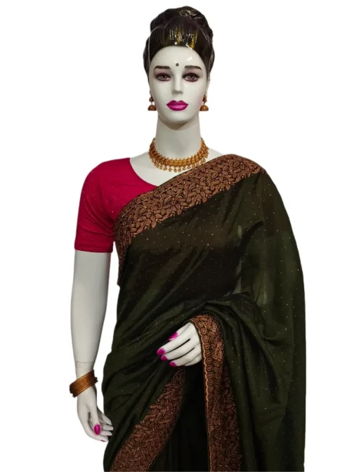Bottle Green Colour Vichithra Silk Designer Saree With Work Blouse