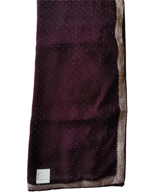 Dark Wine Colour Jimmy Choo Designer Saree With Work Border - Image 4