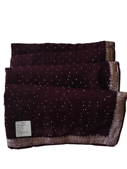 Dark Wine Colour Jimmy Choo Designer Saree With Work Border - Image 3