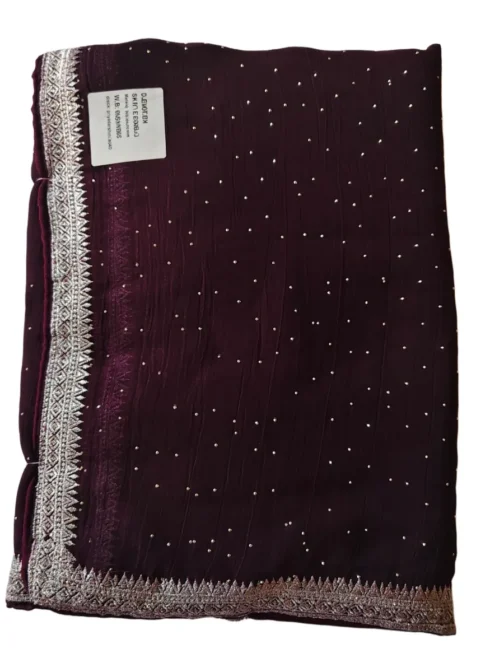 Dark Wine Colour Jimmy Choo Designer Saree With Work Border