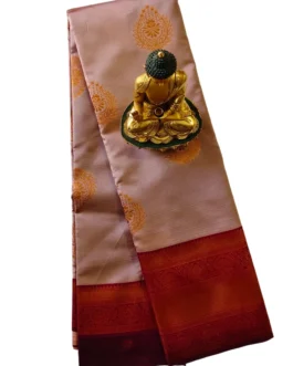 Light Peach Kanjivaram Silk Saree With Magenta Colour Rich Border