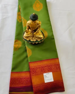 Green Kanjivaram Silk Saree With Magenta Colour Rich Border