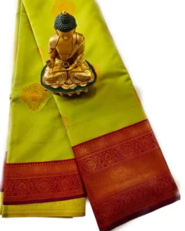 Parrot Green Kanjivaram Silk Saree With Magenta Colour Rich Border