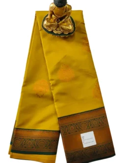 Golden Yellow Kanjivaram Silk Saree With Green Colour Rich Border