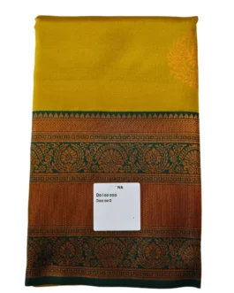 Golden Yellow Kanjivaram Silk Saree With Green Colour Rich Border