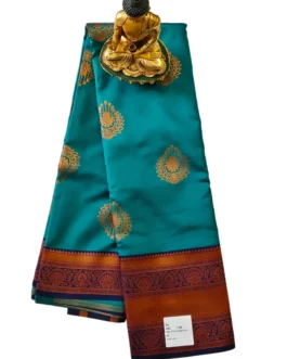 Rama Green Kanjivaram Silk Saree With Navy Blue Colour Rich Border