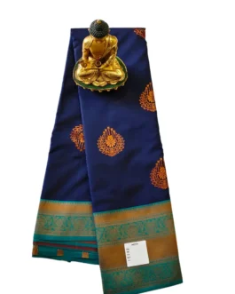 Navy Blue Kanjivaram Silk Saree With Green Colour Rich Border