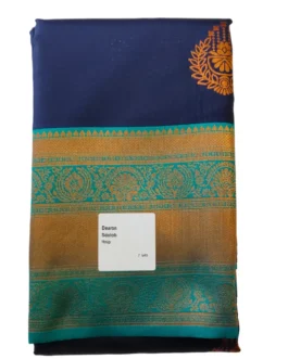 Navy Blue Kanjivaram Silk Saree With Green Colour Rich Border
