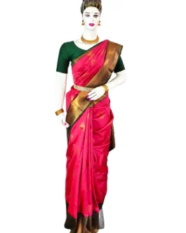 Rani Pink Kanjivaram Silk Saree With Green Colour Rich Border