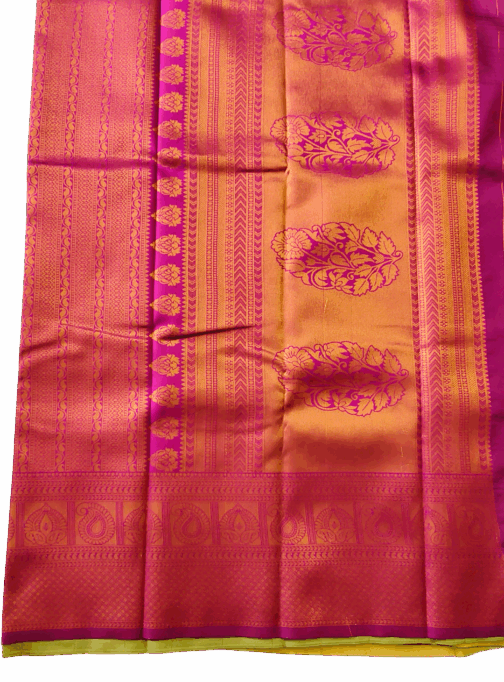 Kanjivaram Silk Saree Stripes Design Parrot Green With Magenta Rich Border - Image 4