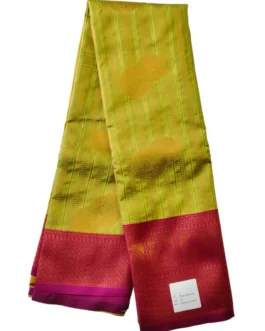 Kanjivaram Silk Saree Stripes Design Parrot Green With Magenta Rich Border