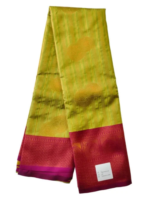 Kanjivaram Silk Saree Stripes Design Parrot Green With Magenta Rich Border