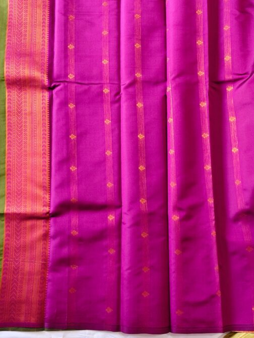 Kanjivaram Silk Saree Stripes Design Parrot Green With Magenta Rich Border - Image 2