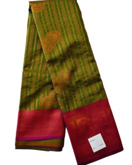 Kanjivaram Silk Saree Stripes Design Green With Magenta Rich Border