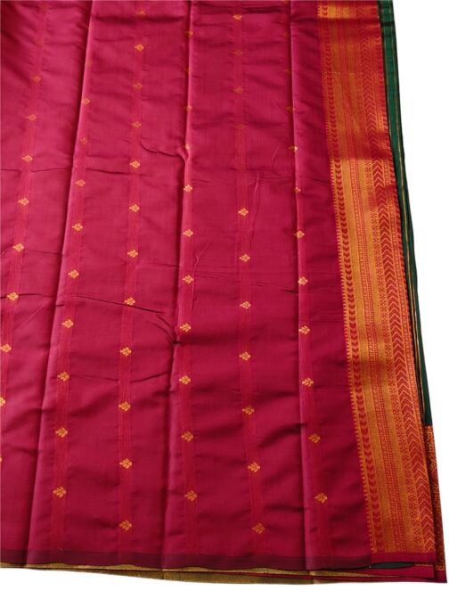Kanjivaram Silk Saree Stripes Design Bottle Green With Red Rich Border - Image 3