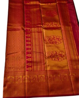 Kanjivaram Silk Saree Stripes Design Bottle Green With Red Rich Border