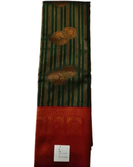 Kanjivaram Silk Saree Stripes Design Bottle Green With Red Rich Border