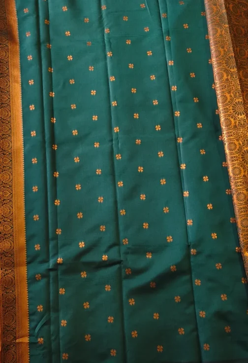 Rani Pink Kanjivaram Silk Saree With Green Colour Rich Border - Image 4