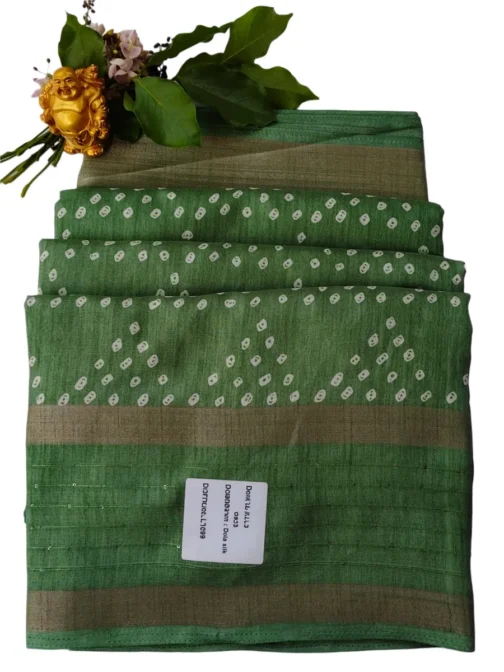 Pista Green Dola Silk Saree Bandhani Design With Sequence Work Border - Image 2