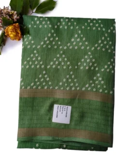 Pista Green Dola Silk Saree Bandhani Design With Sequence Work Border