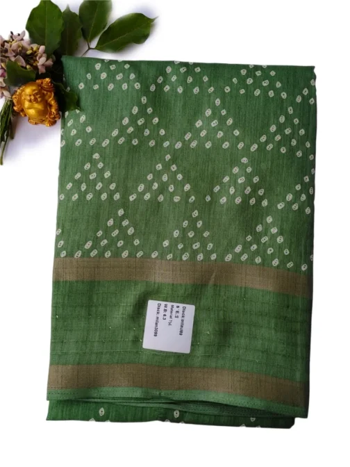 Pista Green Dola Silk Saree Bandhani Design With Sequence Work Border