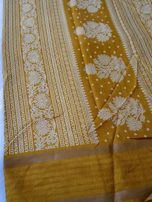 Yellow Dola Silk Saree Bandhani Design With Sequence Work Border - Image 3