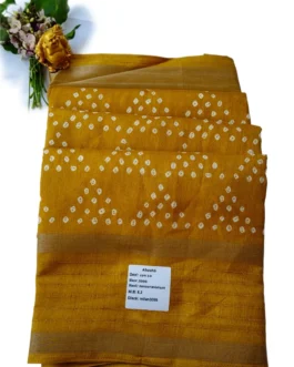Yellow Dola Silk Saree Bandhani Design With Sequence Work Border