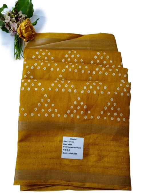 Yellow Dola Silk Saree Bandhani Design With Sequence Work Border - Image 2