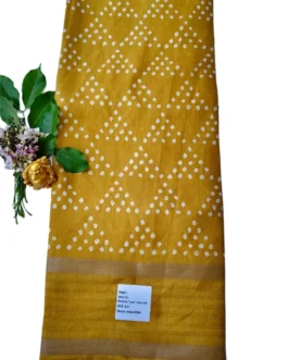 Yellow Dola Silk Saree Bandhani Design With Sequence Work Border