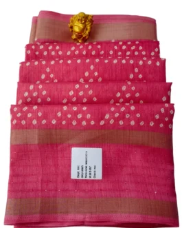 Light Pink Dola Silk Saree Bandhani Design With Sequence Work Border