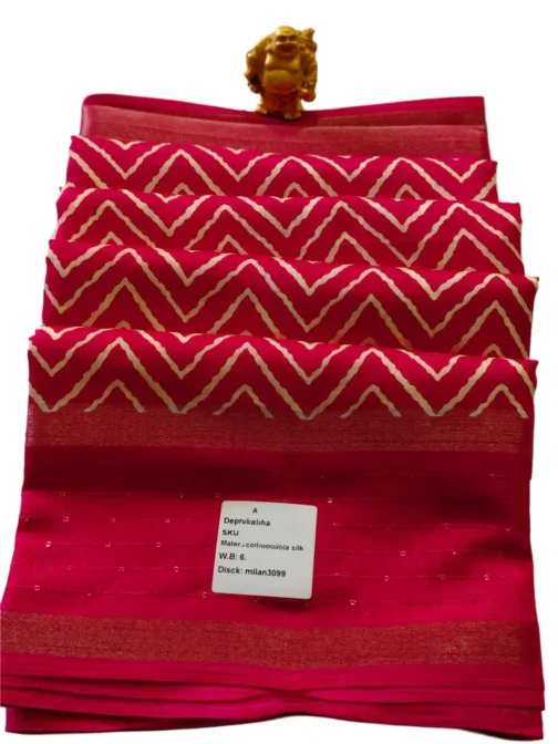 Rani Pink Dola Silk Saree With Sequence Work Border - Image 4