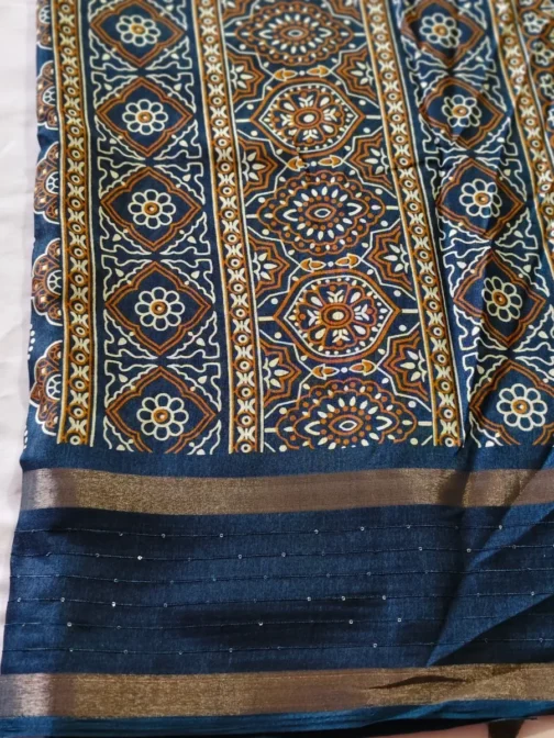Navy Blue Dola Silk Saree With Sequence Work Border - Image 3