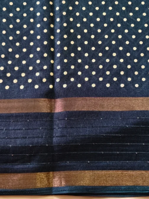 Navy Blue Dola Silk Saree With Sequence Work Border - Image 2