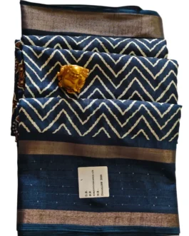 Navy Blue Dola Silk Saree With Sequence Work Border