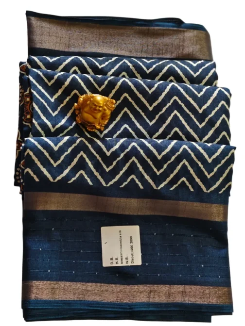 Navy Blue Dola Silk Saree With Sequence Work Border