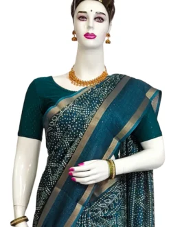 Blue Dola Silk Saree Bandhani Design With Sequence Work Border