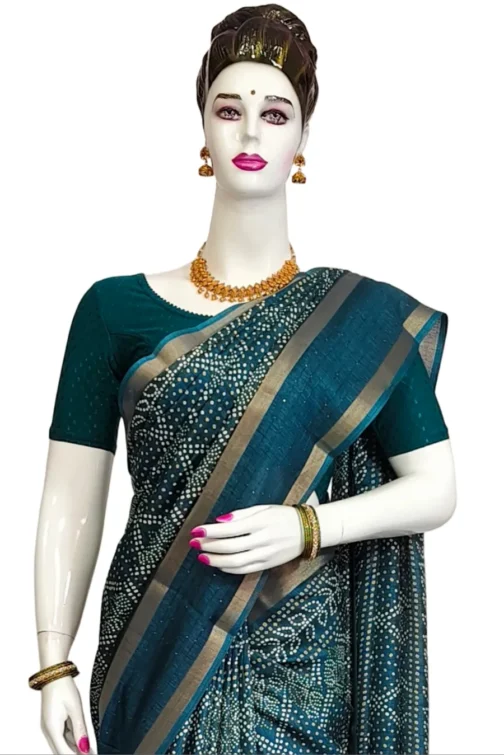 Blue Dola Silk Saree Bandhani Design With Sequence Work Border