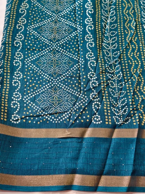 Blue Dola Silk Saree Bandhani Design With Sequence Work Border - Image 3