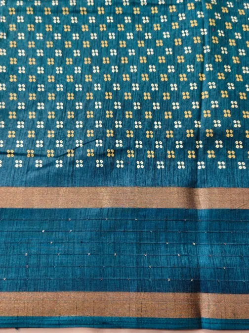 Blue Dola Silk Saree Bandhani Design With Sequence Work Border - Image 4