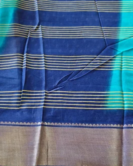 Dola Silk Saree Blue And Cream Stripes Design With Zari Border