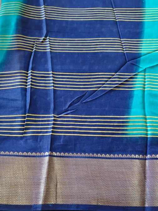 Dola Silk Saree Blue And Cream Stripes Design With Zari Border - Image 2