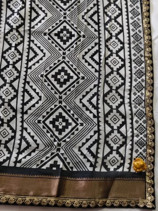 Black Colour Dola Silk Saree With Coding Work Border - Image 4