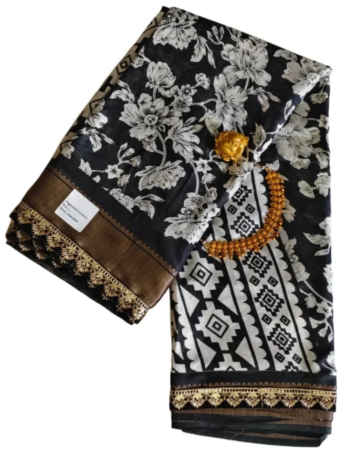 Black Colour Dola Silk Saree With Coding Work Border