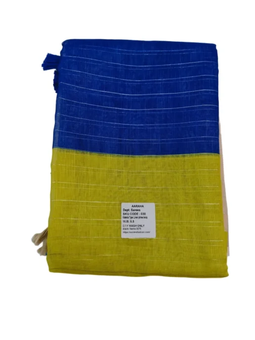 Blue And Green With Cream Colour Linen Saree (Sree Leela)