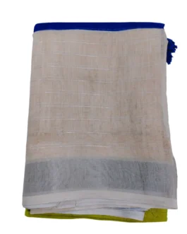 Blue And Green With Cream Colour Linen Saree (Sree Leela)