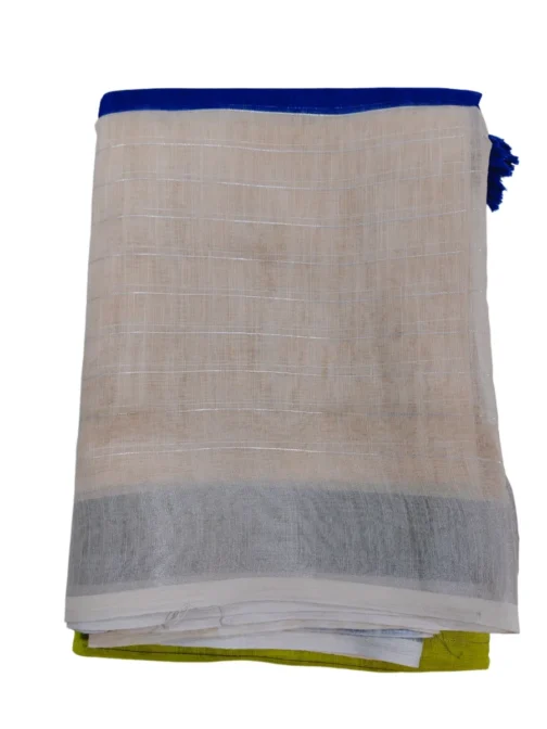Blue And Green With Cream Colour Linen Saree (Sree Leela) - Image 2