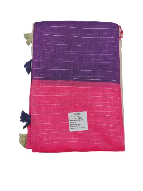 Purple And Pink With Cream Colour Linen Saree (Sree Leela) - Image 2