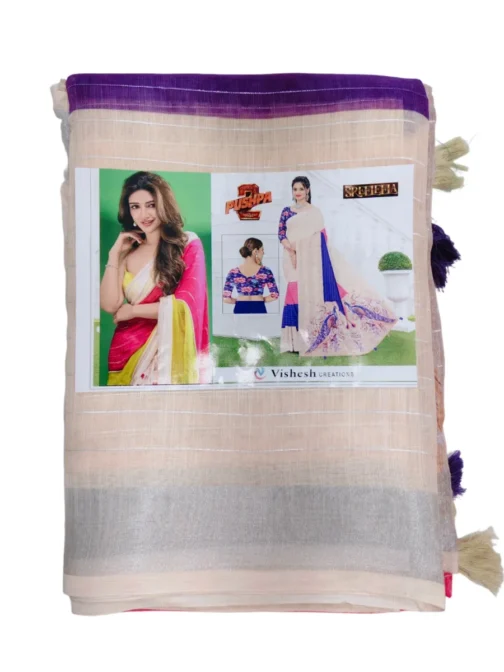 Purple And Pink With Cream Colour Linen Saree (Sree Leela)