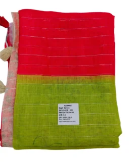 Green And Orange With Cream Colour Linen Saree (Sree Leela)