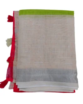 Green And Orange With Cream Colour Linen Saree (Sree Leela)
